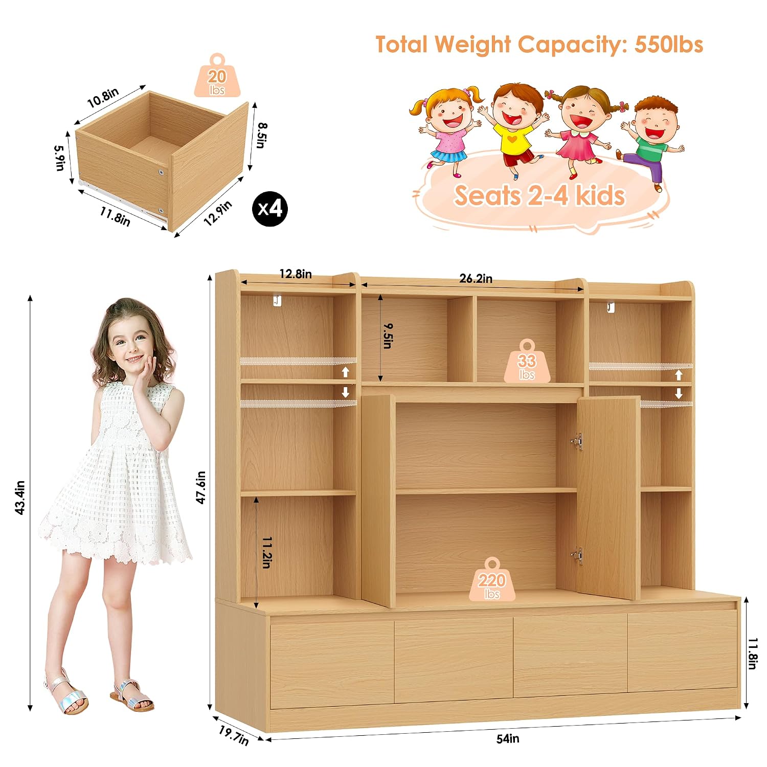 54인치 어린이 책장 수납 정리함, 독서 공간 벤치 포 - Kids Toys Drawers 리뷰 및 가격