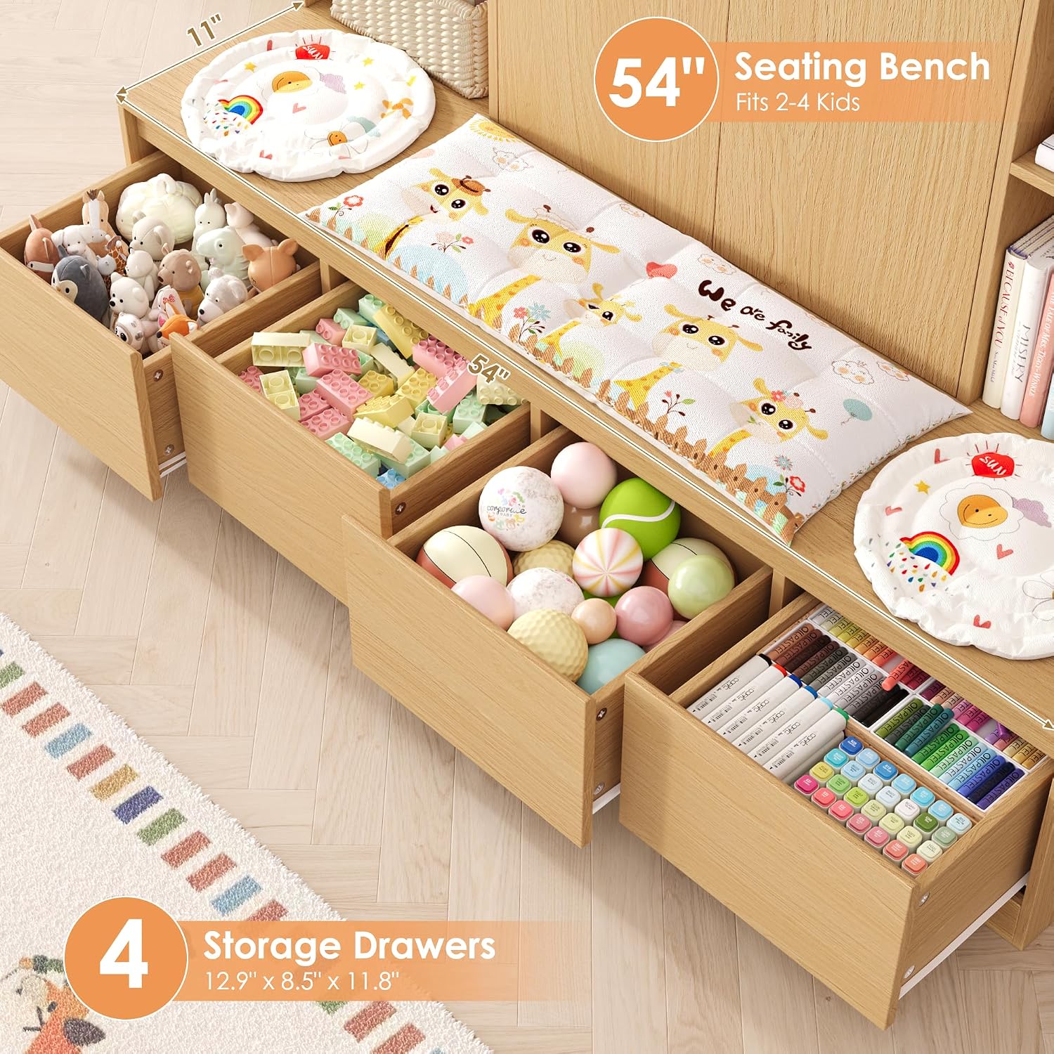 54인치 어린이 책장 수납 정리함, 독서 공간 벤치 포 - Kids Toys Drawers 리뷰 및 가격